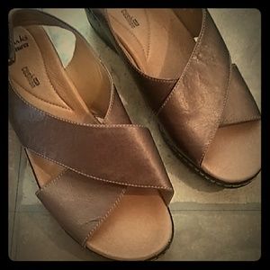 Clarks bronze wedge sandals
